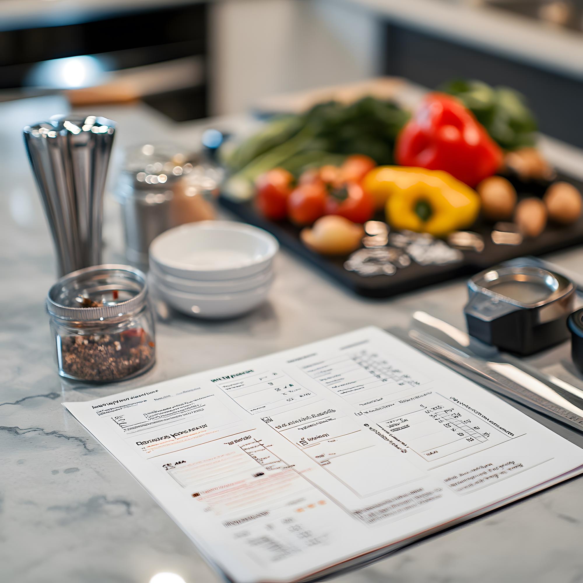 Sample menu layout and notes on table